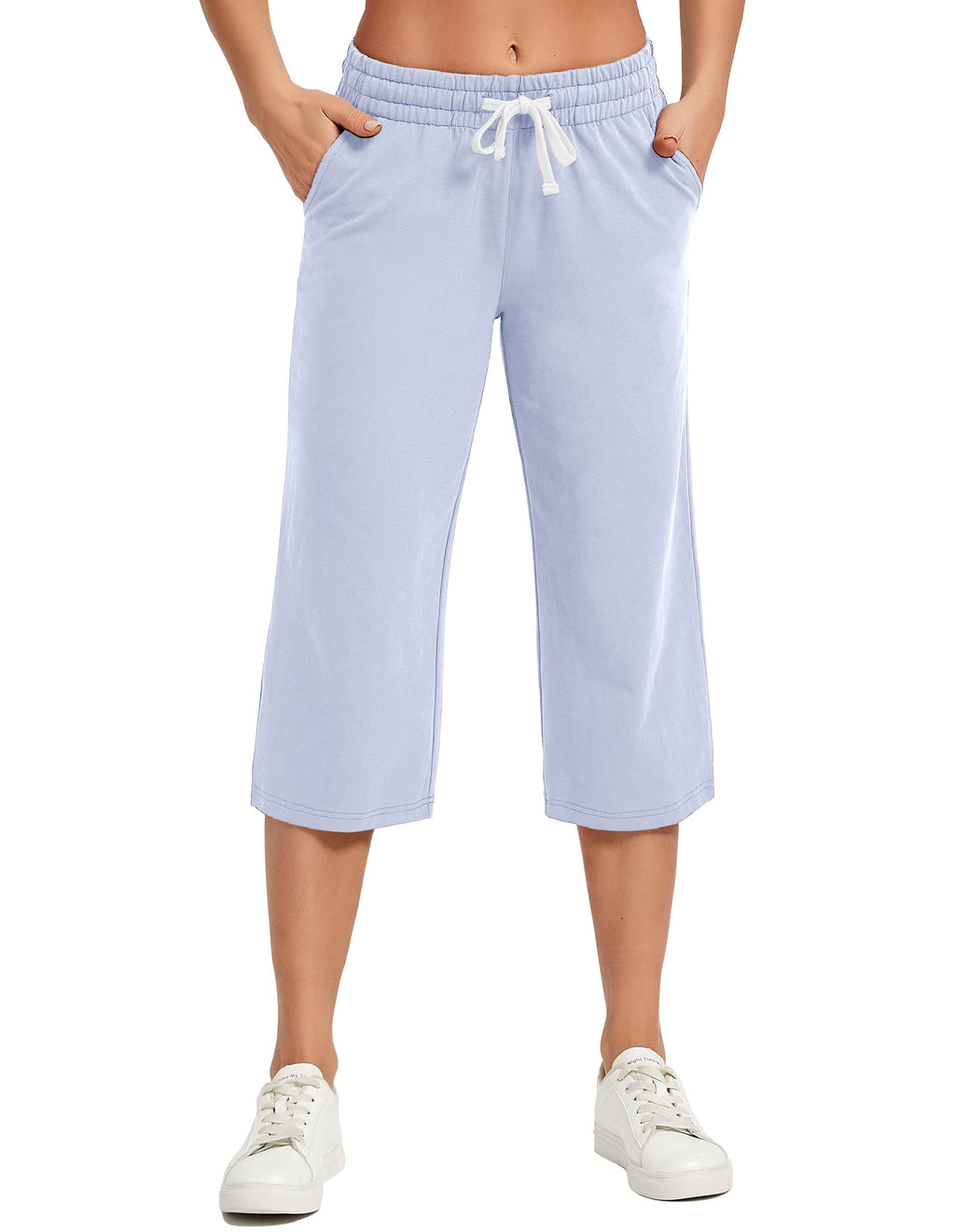 Specialmagic Women's Capri Pants Cotton Sweatpants Mist Blue L