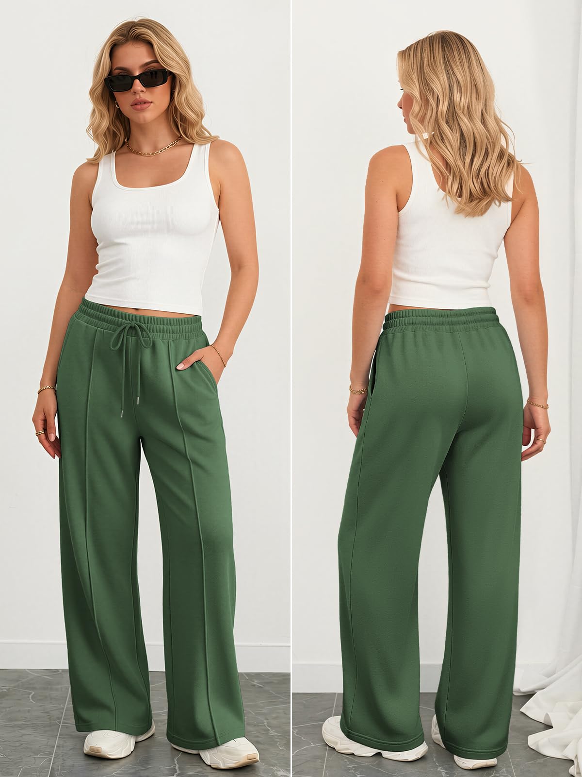 Athmile Women's Wide-Leg Sweatpants High-Waisted Baggy Teen - Style 5