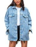 Omoone Women's Oversized Mid Long Denim Jacket Jean Biker Coat(0199-denim Blue-s)