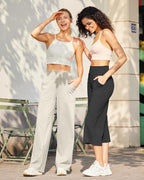 G4free Wide-Leg Yoga Pants For Women Ivory L Tall