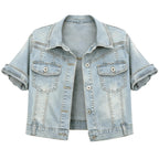 Omoone Women's Summer Short Sleeve Crop Denim Trucker Jacket Jean Coat Tops (lightwashdenim-xl)