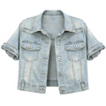Omoone Women's Summer Short Sleeve Crop Denim Trucker Jacket Jean Coat Tops (lightwashdenim-xxl)