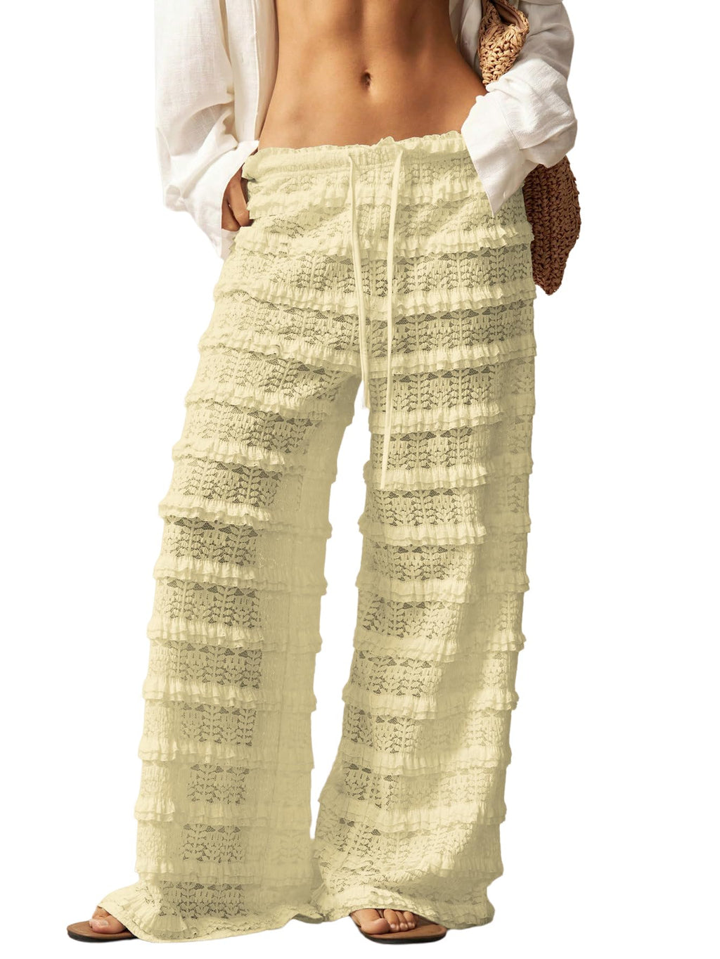 RoseSeek Women's Crochet Lace Pants Mesh Beach Cover Up Vacation Outfits