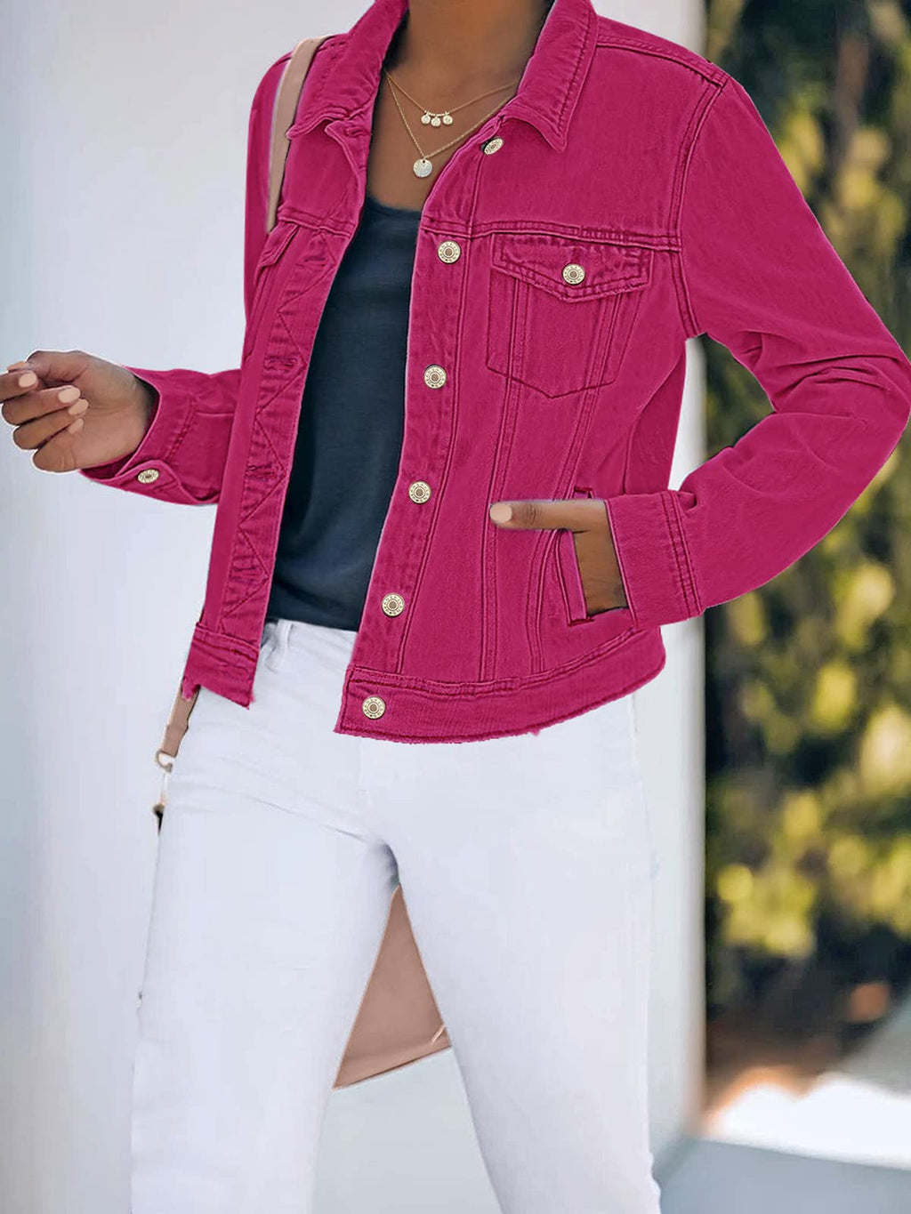 Women's Luvamia Pink Jean Jacket Plus Size Denim Soft XXL - Raspberry Rose