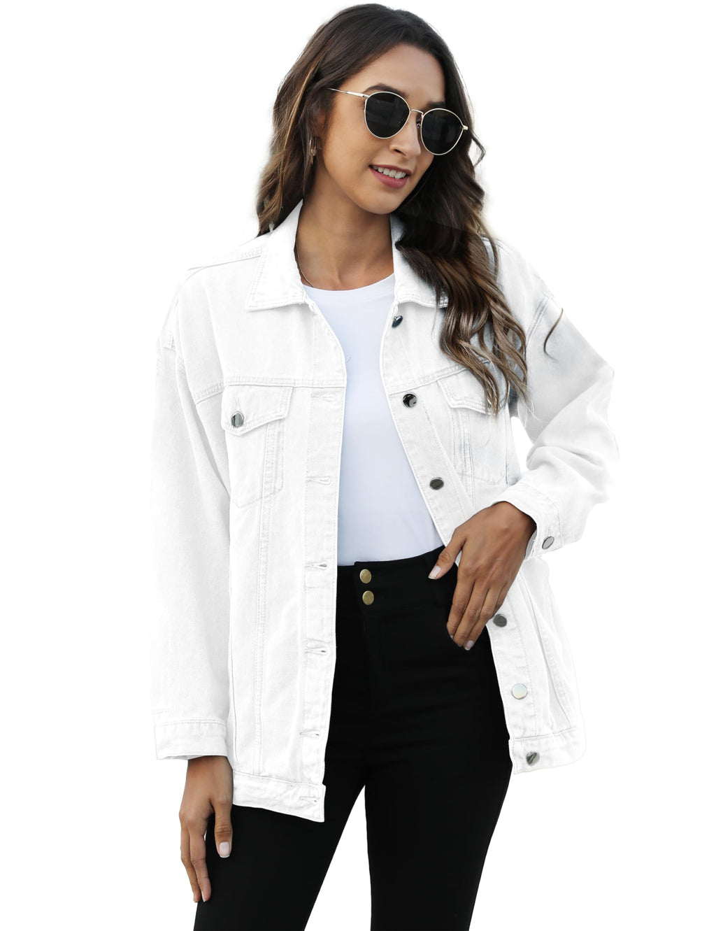 Omoone Women's Oversized Mid Long Denim Jacket Jean Biker Coat(0199-white-xs)