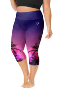 Plus Size Purple Swim Pants for Women Sun Protective Swim Shorts Quick Dry Rash Guard Water Sport Coconut Palm Sunset 2X