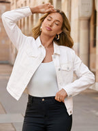 Glamaker White Denim Jacket For Women 2026 Distressed Jean Jackets Button Down Casual Retro Oversized Shacket With Pockets (white XL)
