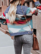 Women's Lumister Aztec Denim Jacket Distressed Lapel Long Sleeve Vintage Button Down Shacket(0007-orange-l)