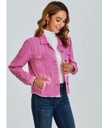 Luvamia Women's Winter Jackets Women Fashion Pink Jean Jacket Womens Light Ladies Denim Shirt Womans Clothing Azalea Large Fits Size 12 14