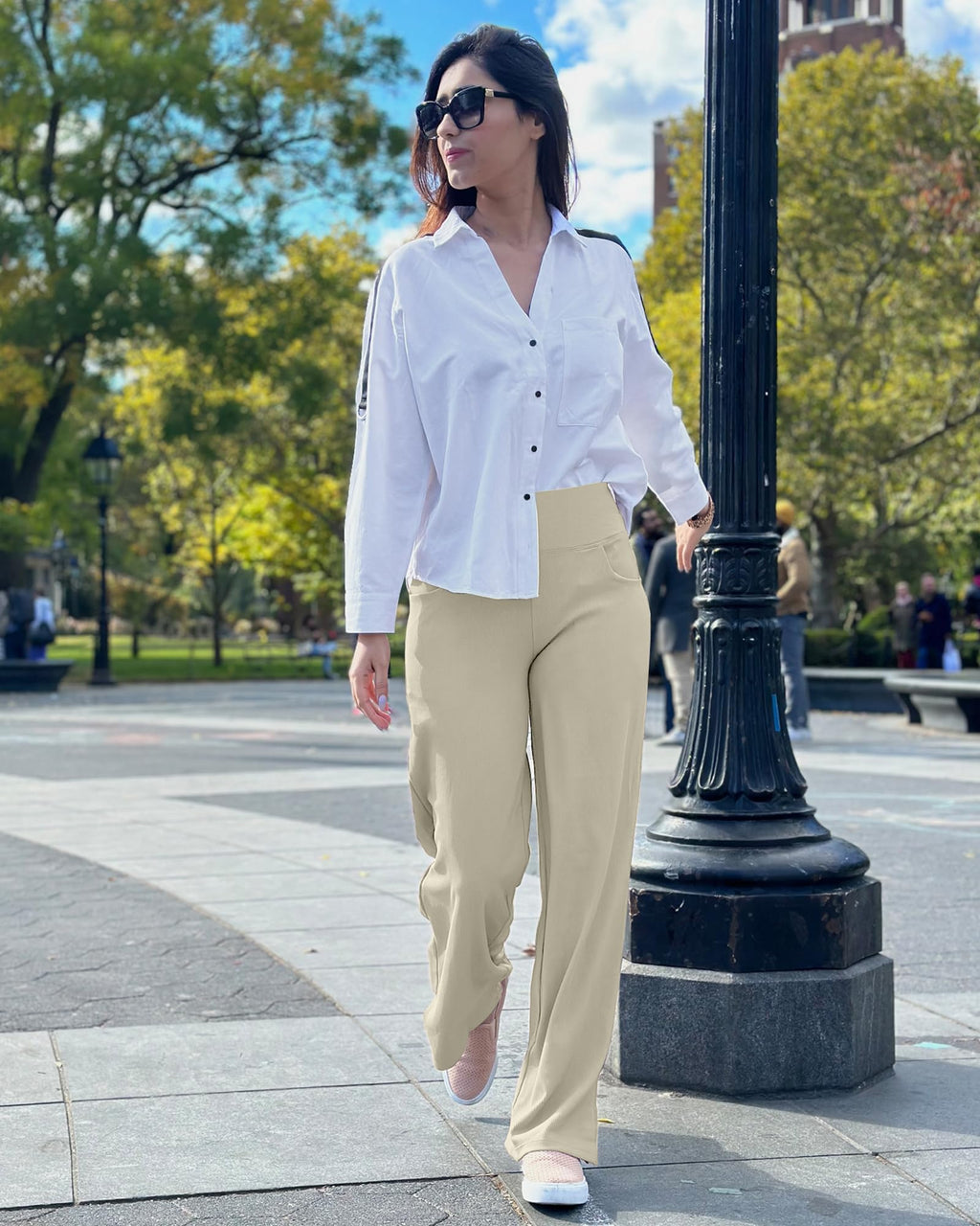 Promover Wide-Leg Yoga Pants For Women High-Waist Apricot Xl Petite
