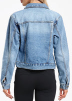 Andy & Natalie Jean Jacket Women Fashion Denim Jackets Long Sleeve Basic Button Down Cropped With Pockets Blue #02 X-small