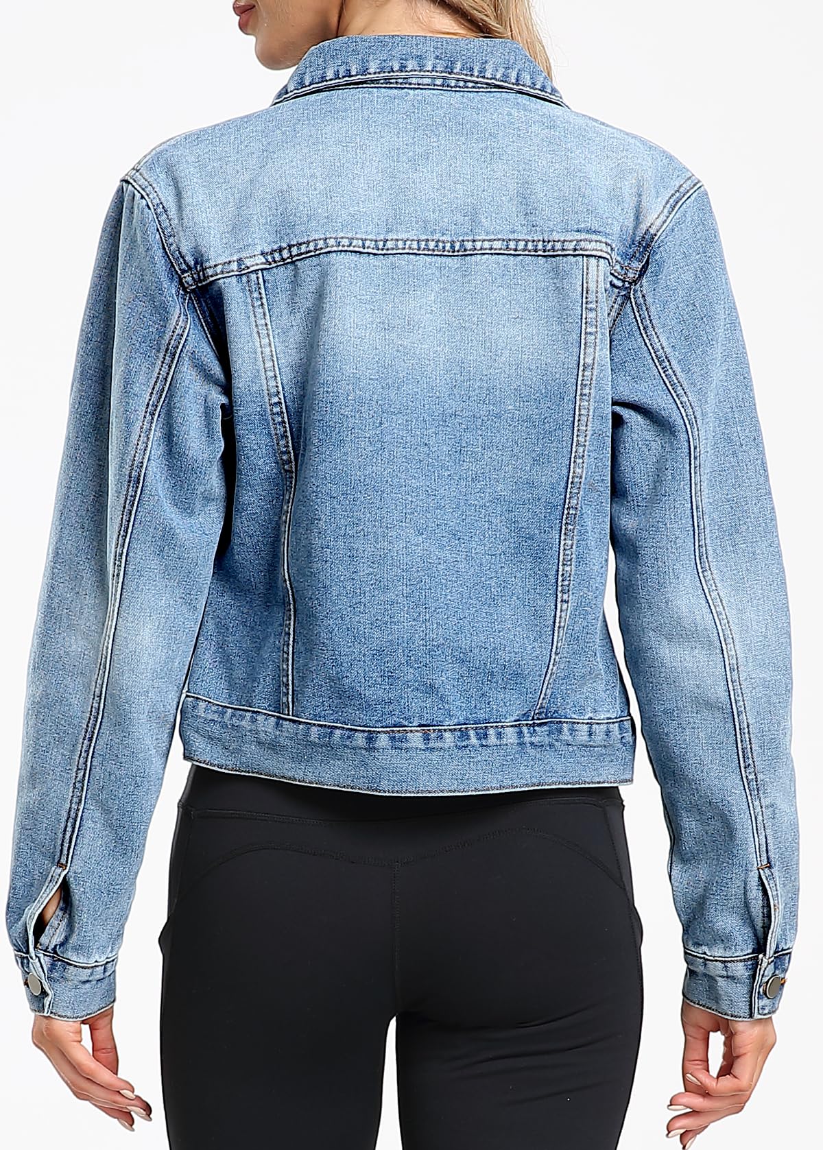 Andy & Natalie Jean Jacket Women Fashion Denim Jackets Long Sleeve Basic Button Down Cropped With Pockets Blue #02 X-large