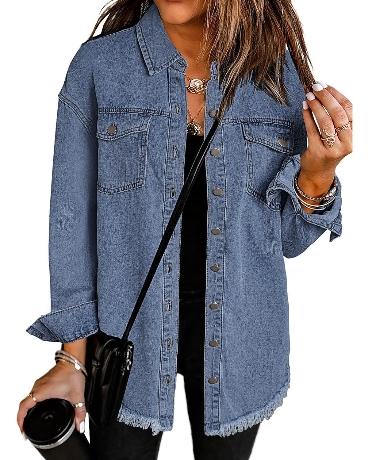 Vetinee Women's Oversized Denim Jean Jacket In Thousand Oceans Blue