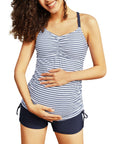 Women's Maacie Maternity Athletic Tankini Swimsuits - White Stripes