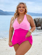 Blooming Jelly Women Plus-Size Swimdress One-Piece Tummy - Hot Pink