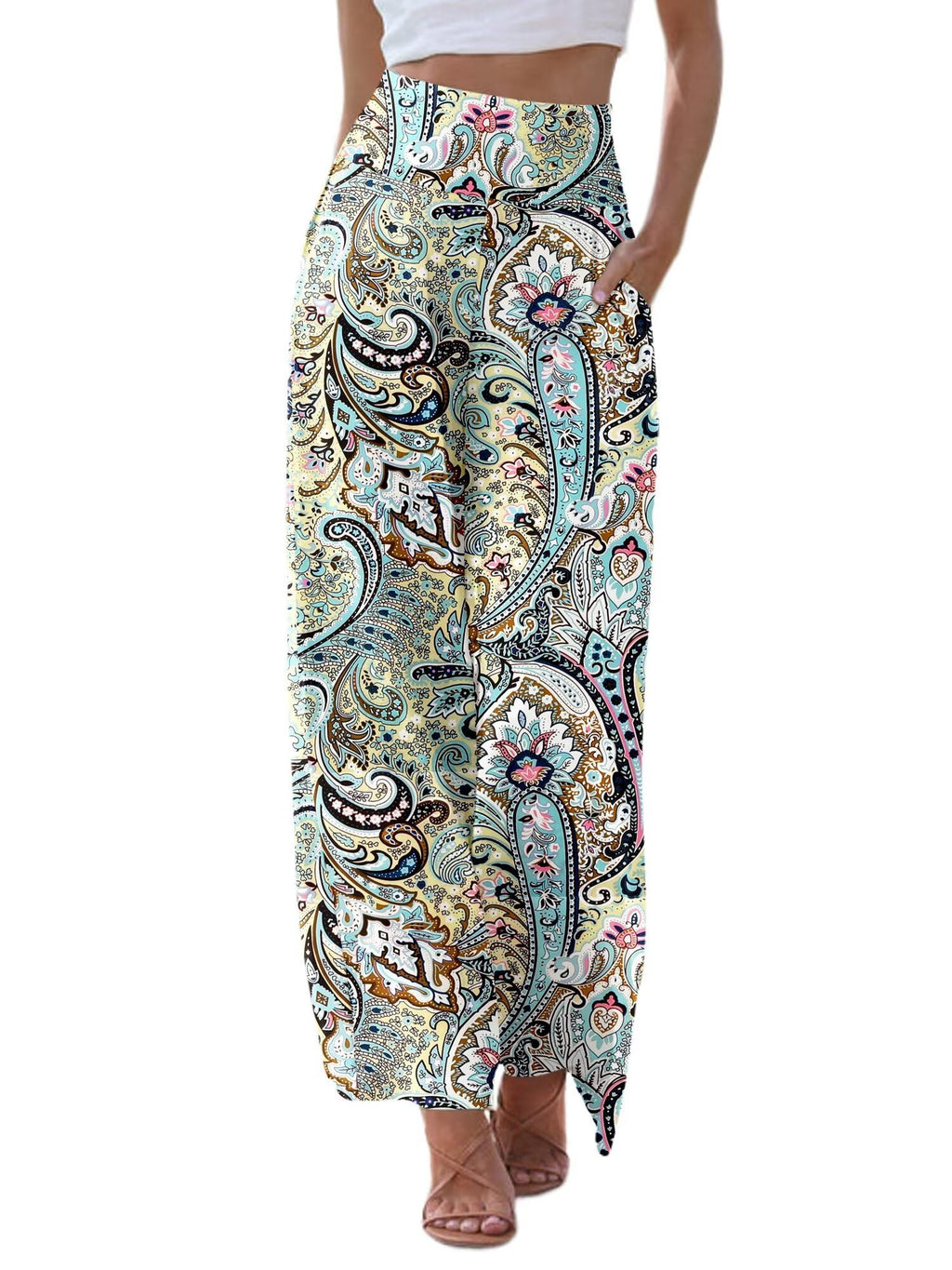 Jzc High-Waisted Palazzo Pants For Women Comfy Flowy Women's Capri