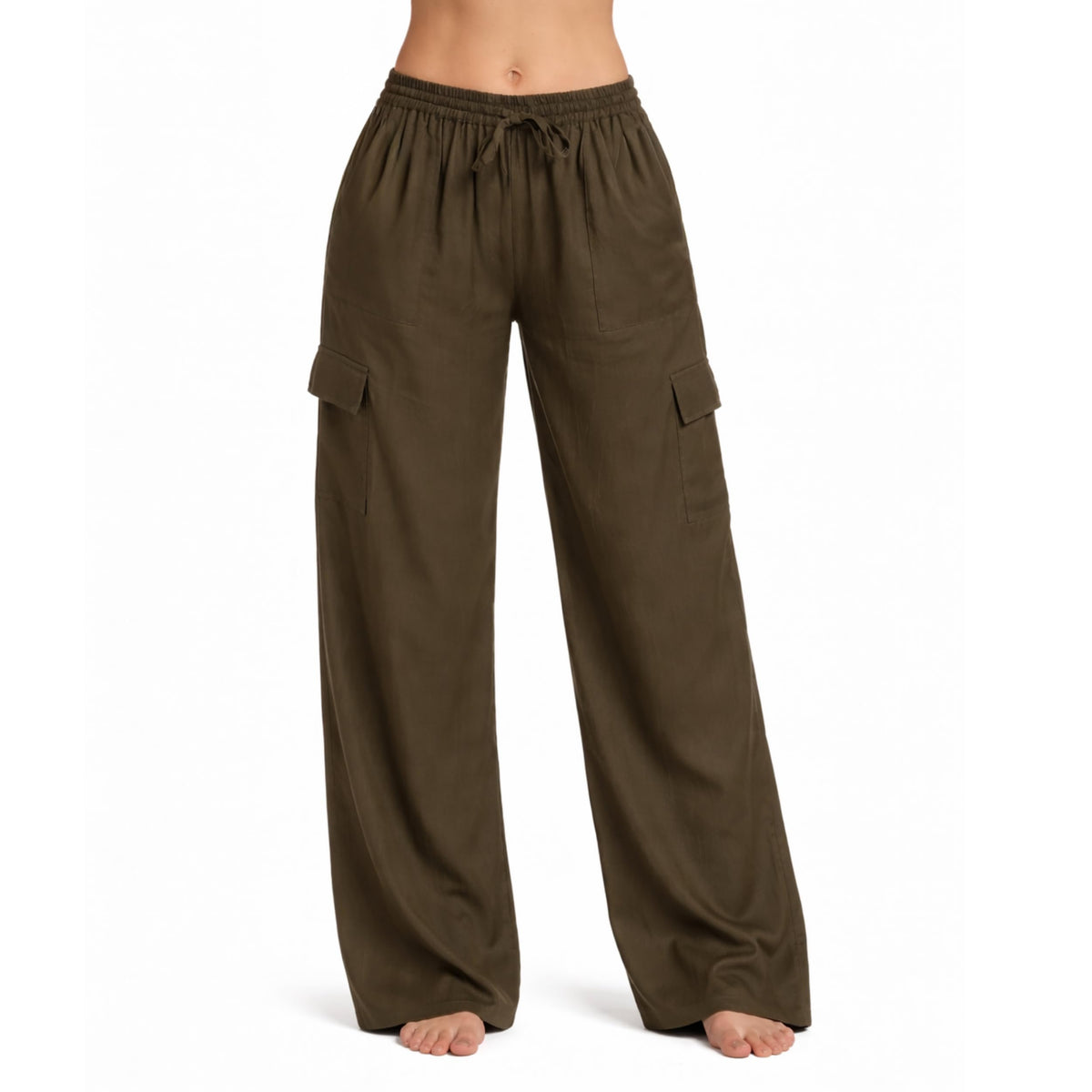 Riviera Sun Women's Beach Palazzo Pants, 100% Rayon Wide Leg Cover-Up with 4 Pockets, Green, Small