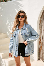 Lifeshe Women's Long Oversized Denim Jacket Boyfriend Ripped Distressed Jean Jackets Coat - Black