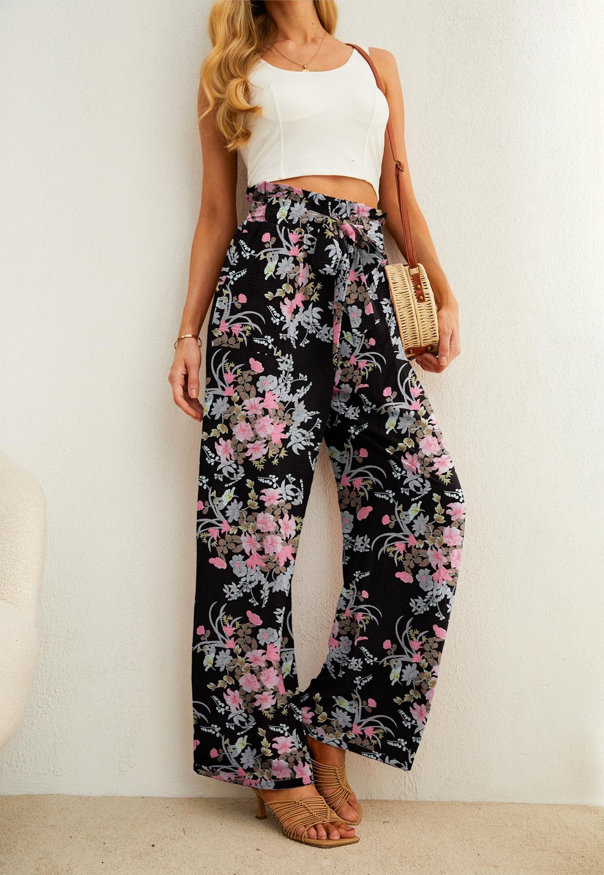 Iwollence Women Plus Size Palazzo Pants Adjustable Knot High-Waist