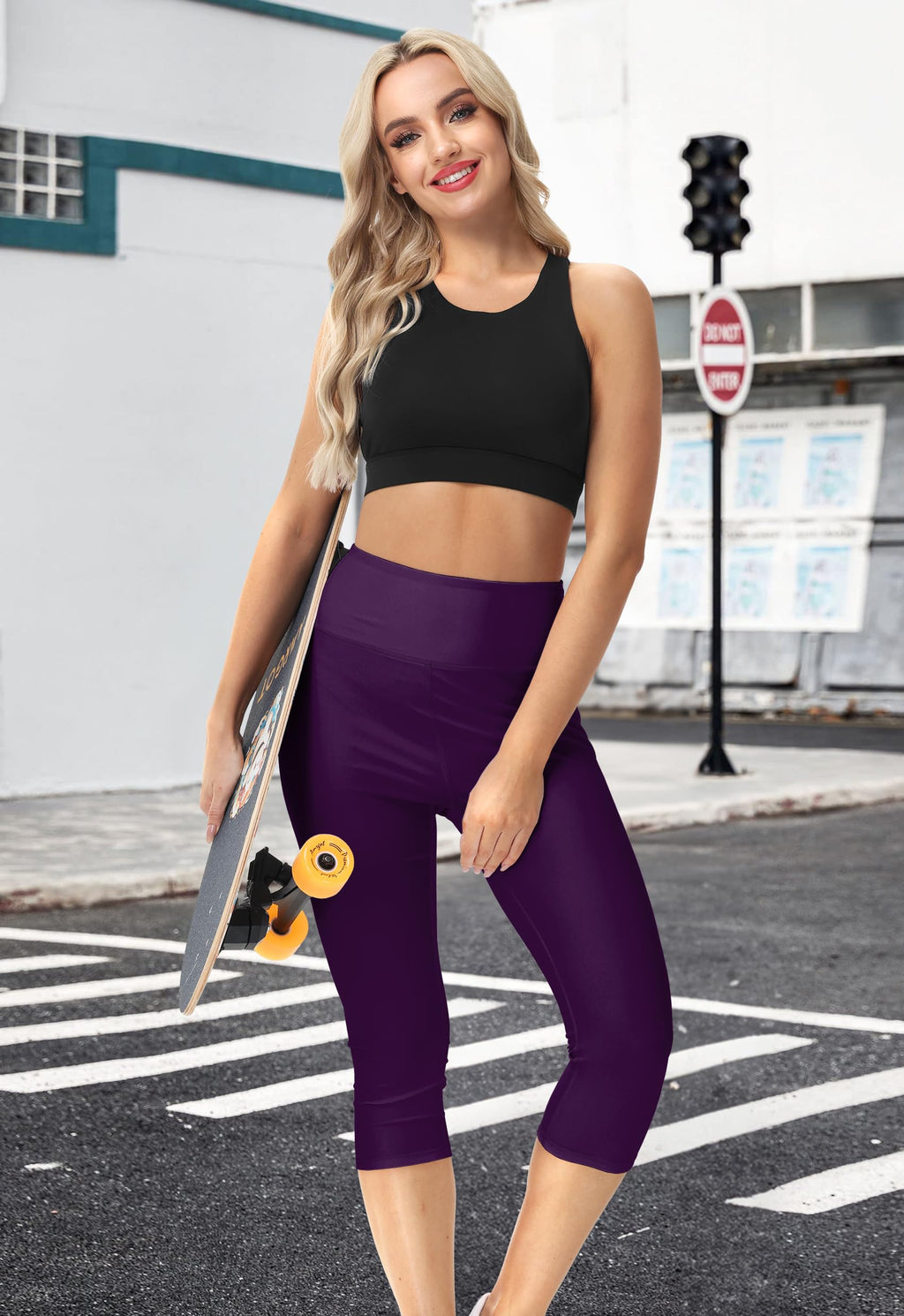 Purple Women Swim Capris Rash Guard Tights With Uv Protection Water