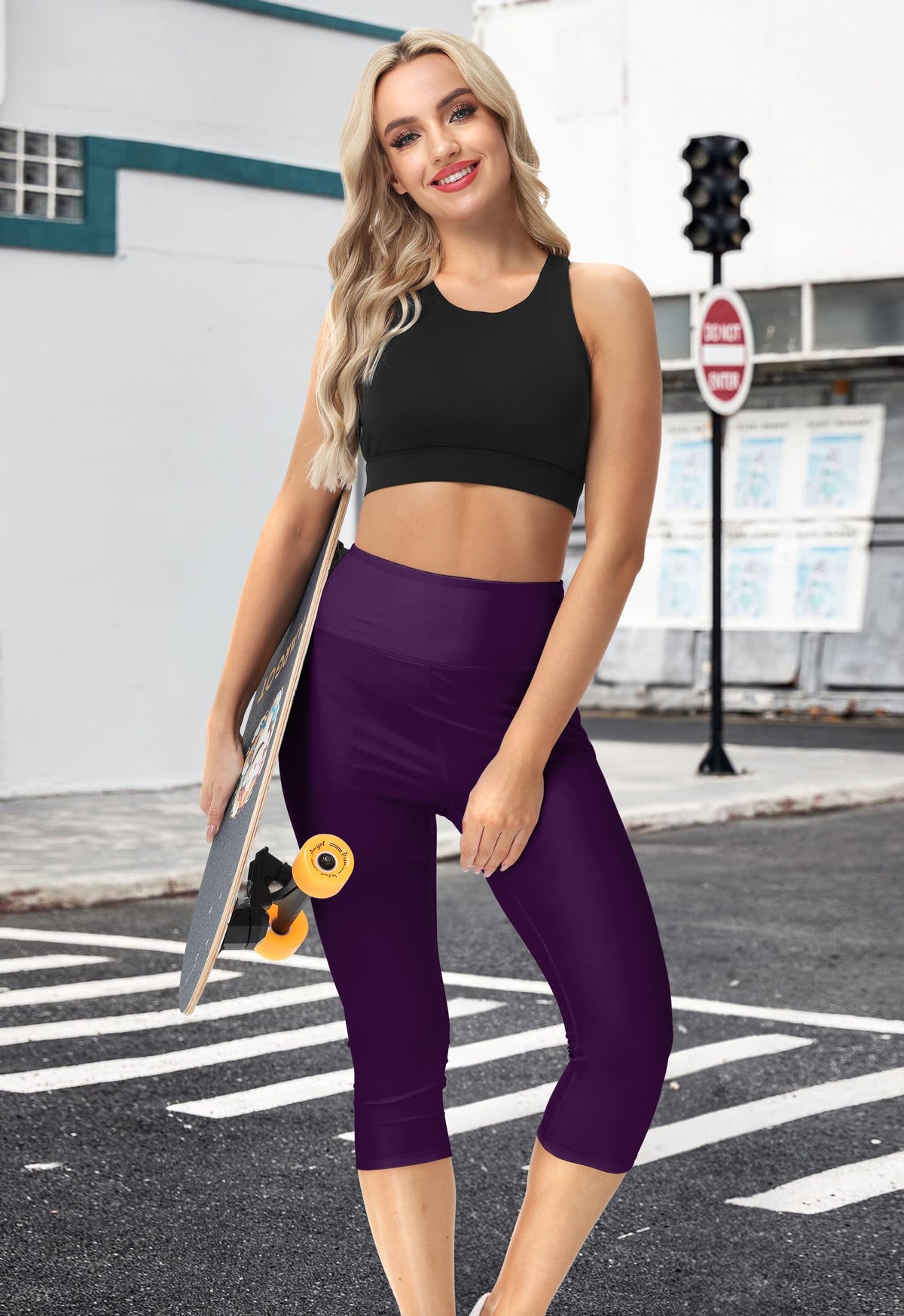 Purple Women Swim Capris Rash Guard Tights With Uv Protection Water