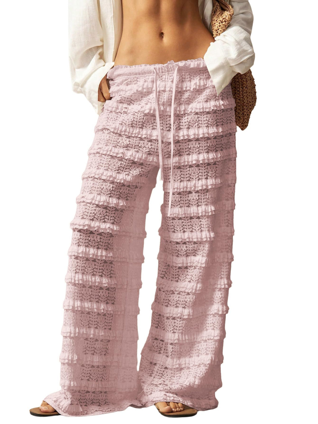 RoseSeek Women's Crochet Lace Pants Mesh Beach Cover Up Vacation Outfits