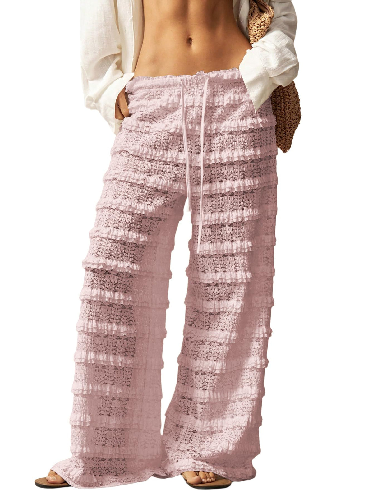 RoseSeek Women's Crochet Lace Pants Mesh Beach Cover Up Vacation Outfits