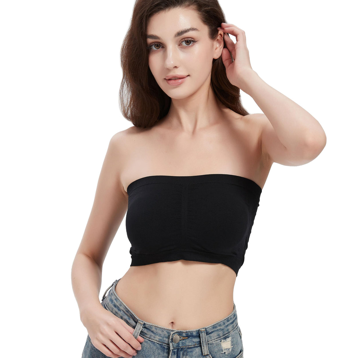 Dd Demoiselle Bandeau Padded, Plus Size Off Shoulder Tops for Women's Summer Strapless ,1-pack, Black,4xl Bra