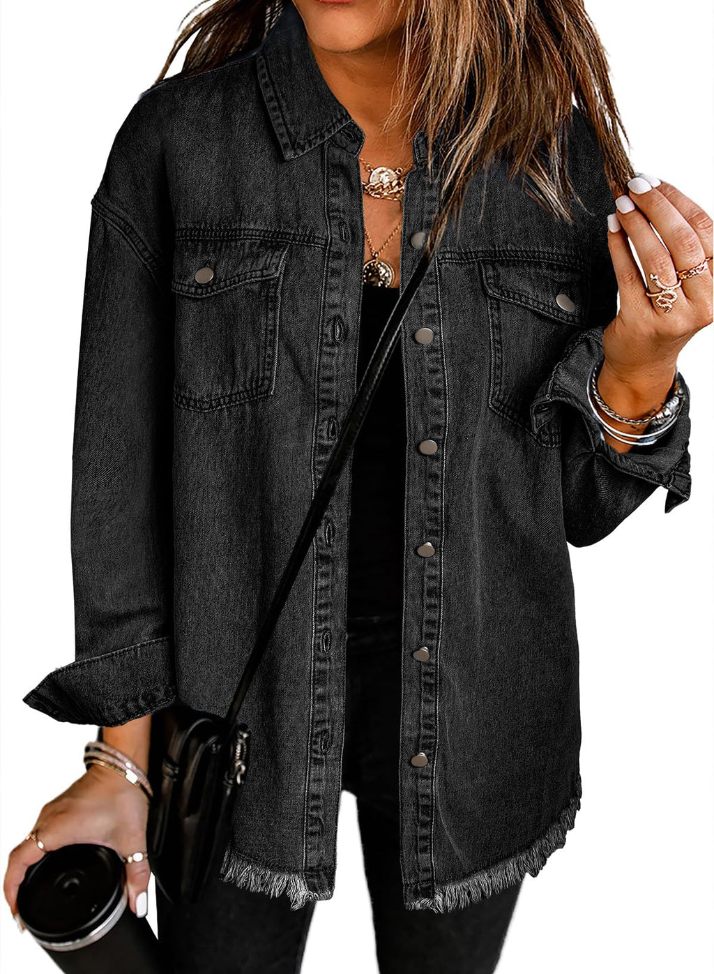 Dokotoo Country Concert Outfits For Women Jean Jacket With Pocket Black 3xl - B1