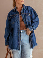 Dokotoo Womens Denim Top Oversized Button Down Shirts Jean Jacket Blue S - B3