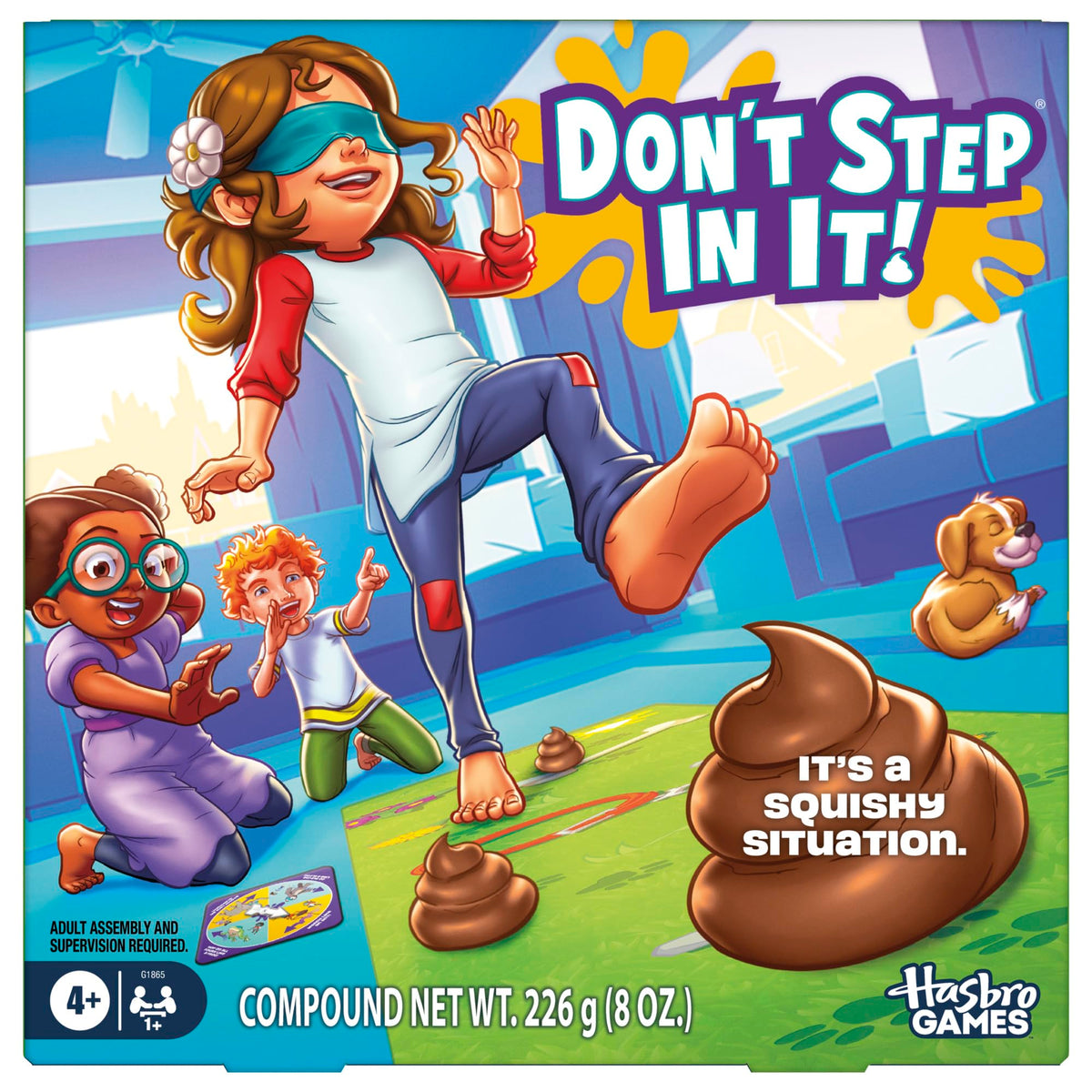 Hasbro Gaming Don't Step in It Preschool Game I Blindfolded, Poop Party Game | Spinner with 8 Fun Animal Moves | Ages 4+| 1+ Players I Funny Kids Board Games | Easter Gift for Kids