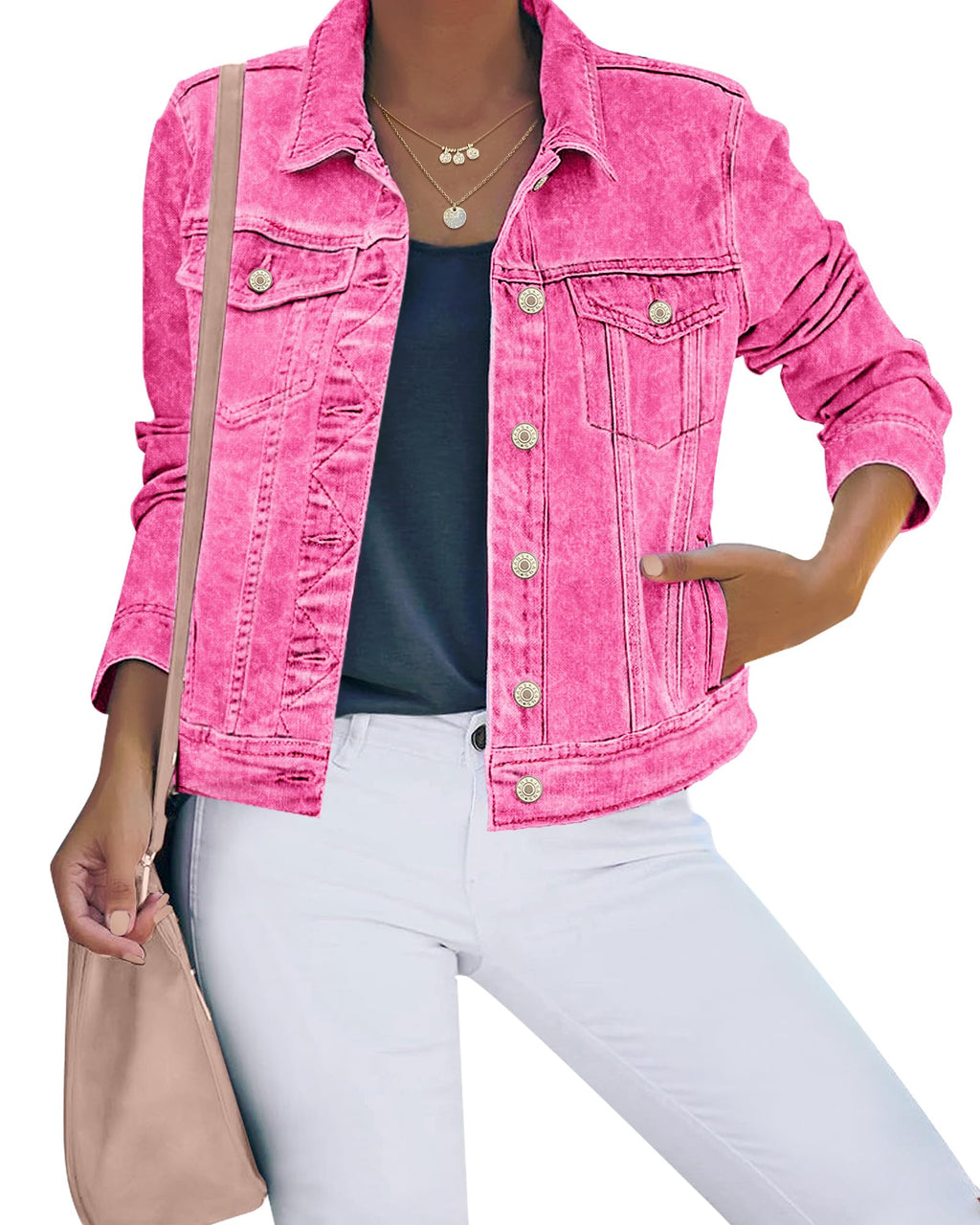 Luvamia Denim Jackets For Women Ladies Jean Pink Jacket - Aurora