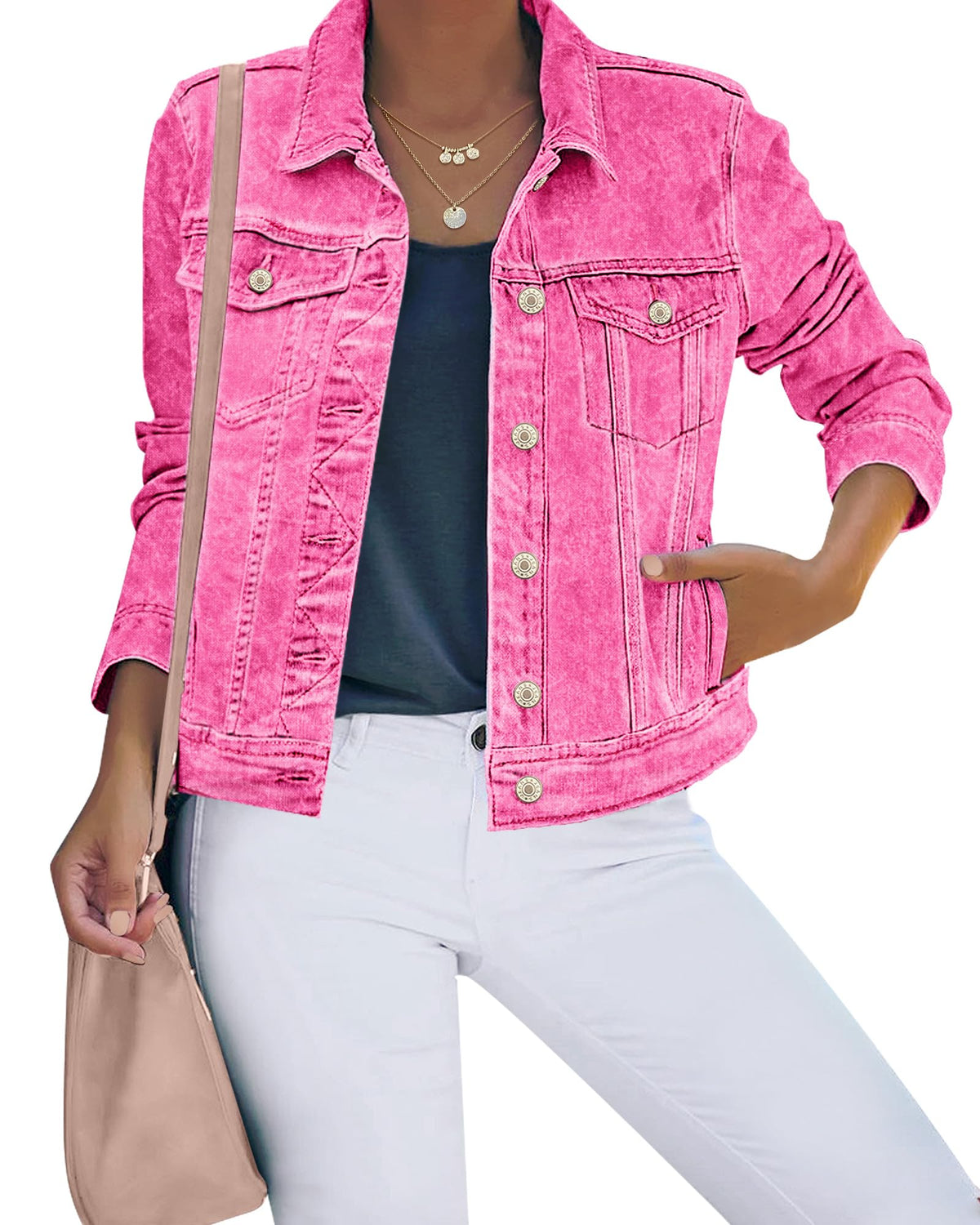 Luvamia Denim Jackets For Women Fashion Womens Pink Jacket Size L - Aurora