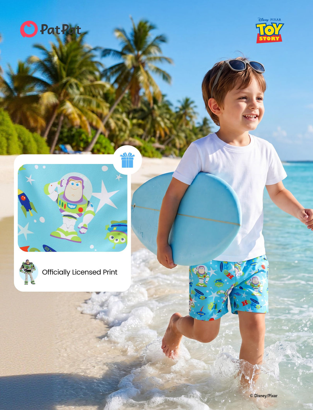 Disney Toy Story Buzz Lightyear Toddler Boys Rash Guard Swim Trunks Compression Liner Swim Shorts UPF 50+Swimming Trunks Surf Bathing Suit Kids Swimsuit Light Blue Swimwear Pool Board Shorts 3-4 Years