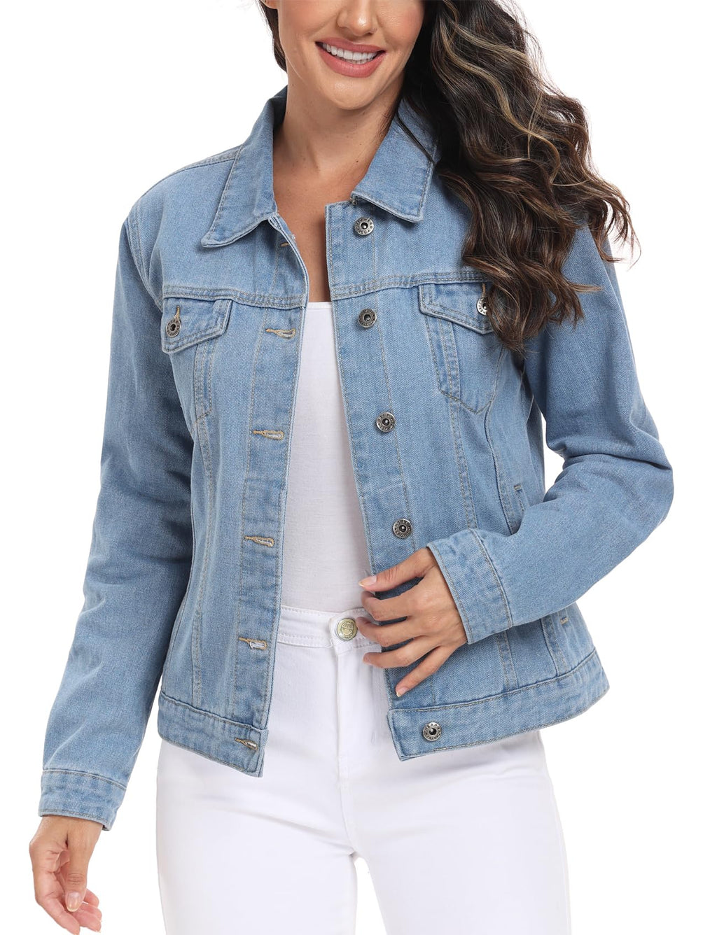 Miss Moly Women's Denim Jacket Classic Button Up Jean Light Blue 2xl