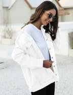 Omoone Women's Oversized Mid Long Denim Jacket Jean Biker Coat(0199-white-l)