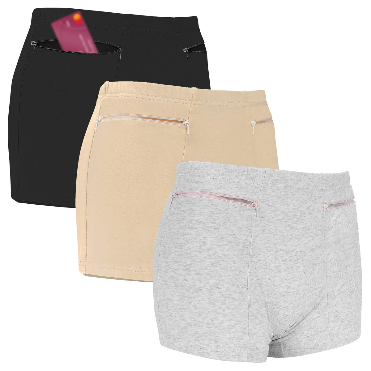 LUEXBOX 3 Packs Women's Underwear with Secret Pocket Panties, X-Large Size (Black, Light Brown, Grey)