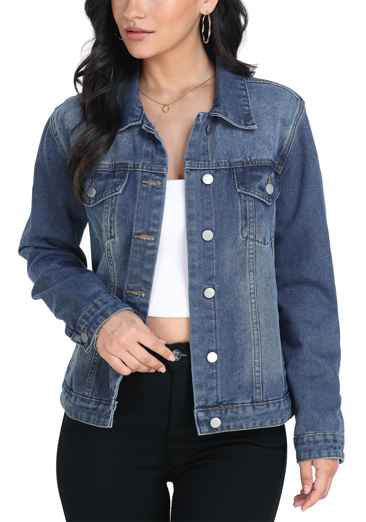 Miss Moly Women's Denim Jacket Classic Button Up Jean Blue Xs