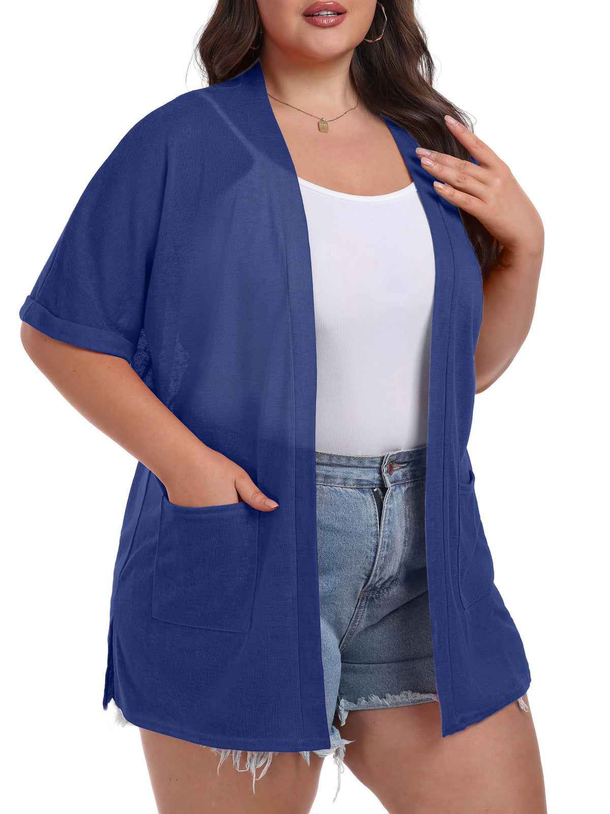 Women's Swimsuit Olrik Plus-Size Cover Up Beach Coverups - Royal Blue