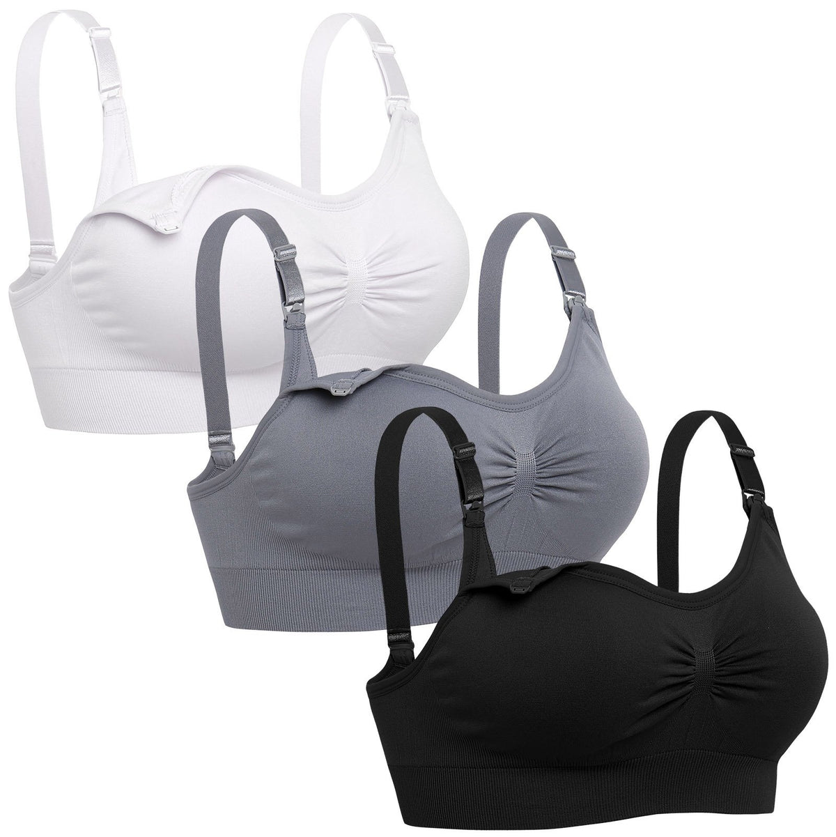 Lataly Women's Seamless Sleeping Bralette for Breastfeeding Color Black White Grey Size S Nursing Bra