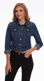 Andy & Natalie Jean Jacket Women Fashion Denim Jackets Trendy Long Sleeve Basic Button Down Cropped Shacket Outerwear Coat With Pockets