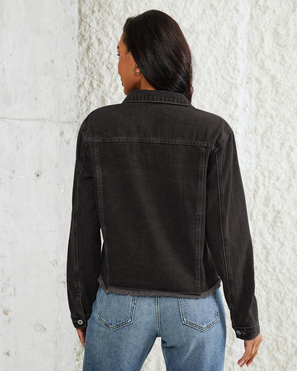 Vetinee Womans Jacket Distressed Denim Light Weight Jackets For Women Casual Graphite Black Xx-large Fits Size 20 / 22