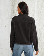 Vetinee Womans Jacket Distressed Denim Light Weight Jackets For Women Casual Graphite Black Xx-large Fits Size 20 / 22