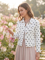 Kedera Womens Denim Jackets Distressed Ripped Long Sleeve Jean Jacket Coats - White Polka Dot