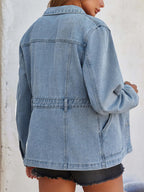 Tankaneo Womens Denim Jacket Distressed Jean Oversized Shacket - Baby Blue