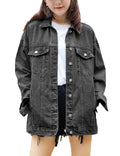 Omoone Women's Oversized Mid Long Denim Jacket Jean Biker Coat(0199-grey-xs)
