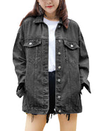 Omoone Women's Oversized Mid Long Denim Jacket Jean Biker Coat(0199-grey-m)