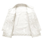 Hixiaohe Spring Summer Jean Jacket For Women Trendy Half Sleeve Button Down Short Denim Retro Cropped Trucker Coat - Beige