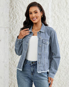 Vetinee Women's Jacket Light Denim Womens Jean Jackets Lightweight Wishful Blue - Snow Wash Xx-large Fits Size 20 / 22