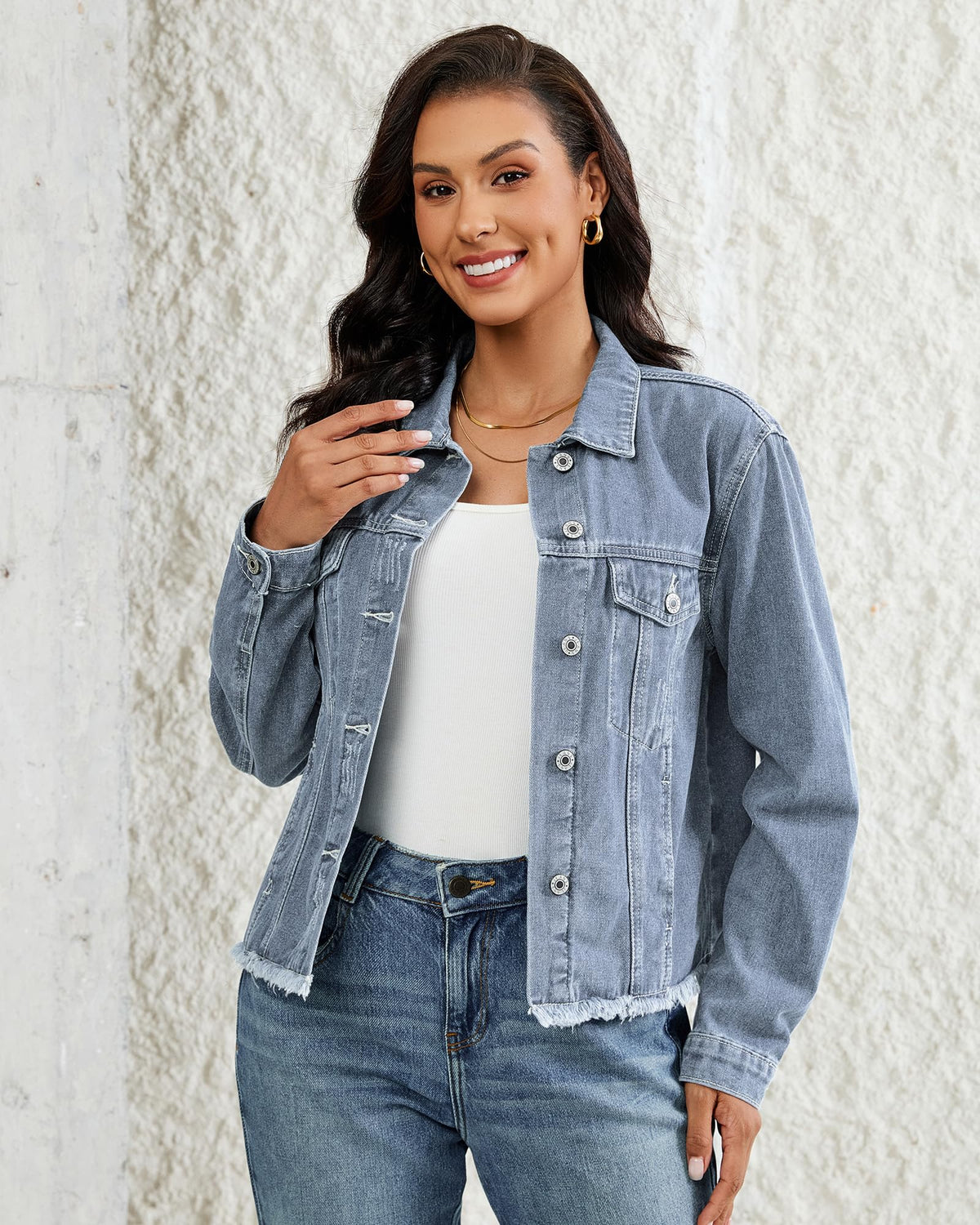 Vetinee Women's Jacket Light Denim Womens Jean Jackets Lightweight Wishful Blue - Snow Wash Xx-large Fits Size 20 / 22